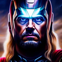 Ultra detailed fullbody Portrait in oil on canvas of Thor merges with ironman armor,intense stare,extremely detailed digital painting, extremely detailed face,crystal clear Big eyes, mystical colors ,perfectly centered image, perfect composition, rim light, beautiful lighting,masterpiece,8k, stunning scene, raytracing, anatomically correct, in the style of robert e howard and Ken Kelley and Ohrai Noriyoshi and Simon Bisley and tomzj1