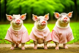 three pigs well dress standing up