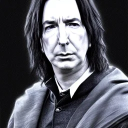 high-quality, fine-detail close-up pen and pencil sketch of alan Rickman as Severus Snape, portrait, young, 8k resolution, intricate, digital art, detailed matte painting, photorealistic, volumetric lighting, Rafael Augusto, Juan Francisco Casas, Anne Dittman, Anne Stokes, greg rutowski