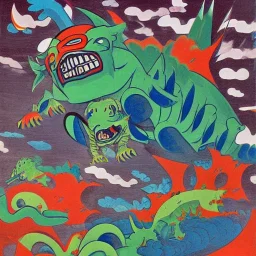 kaiju car traffic in miro style