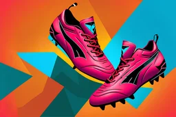 A Diadora soccer boots billboard advertising design that's vibrant, eye catching, captivating and awe inspiring, use a fusion of retro-football artwork combined with a football-futuristic concept and highly vivid artistic elements, with a touch of color. The design features a strong soccer imprint that's captured with a backlit and focused spotlight. The details on the billboard artwork are spread out so the finish pops every detail pops out in a hyper-realistic