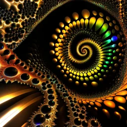 a mandelbulb 3d fractal made of metallic random color shperes, pertty artistc background
