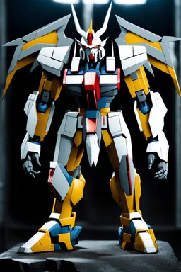 Gundam inspired by a werewolf. Large claws. Beastly frame. Action pose. 1080p. Photograph.