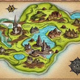 dnd, fantasy, map of the small town, demonic, diagram, map, parchment, illustration, arstation