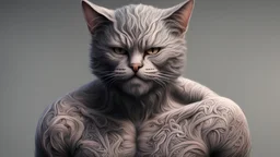 cat man, wool, fine rendering, high detail, 8K, man, tattoos, wool,