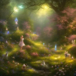 luminous fairies in magical countryside