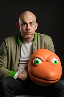 bald man with inflatable pepe downgrade