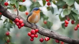 a Bird on the tree with red fruits