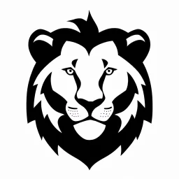 front facing lions face, black and white simplified vector logo