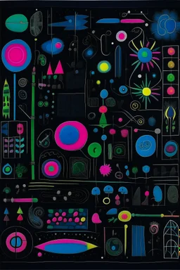 overemphasize intellectuality; expressionism; Vantablack canvas with neon pastel symbols; Klee