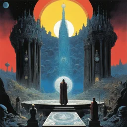 Philippe Druillet's Délirius (1973, written by Jacques Lob) Lone Sloane: (Staring at the holographic map, his voice dropping to a dangerous whisper) "You think you can play me like a pawn on a board. I will break that vault wide open. I will steal their gold. But mark my words, holy man... when this heist is done, I am coming back for your throat."