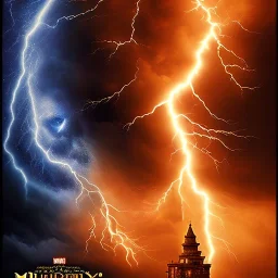 movie poster with blue storm clouds and lightening