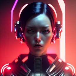 Cyber Woman, red short hair, samurai, cyberpunk, neon, highly detailed, art stations, concept art, smooth, unreal engine 5, god rays, ray tracing, RTX, lumen lighting, ultra detail, volumetric lighting, 3d, finely drawn, high definition, high resolution, gradient background