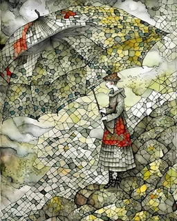 Weathering the storm, stone texture patchwork, watercolor and ink, intricate, elegant, Egon Schiele, Annigoni, Catrin Welz-Stein, debeh