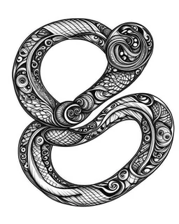 realistic Infinity symbol tattoo idea, line art, background, vector, svg, black outline on white background, leave plenty of white space beetween lines for coloring, tattoo style, tattoo idea,full body