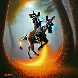 donkey jumping through ring of wood on fire, fantasy art, realism, movie poster