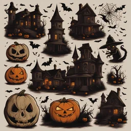 Halloween masterpiece Tee shirt design that incorporates classic spooky elements