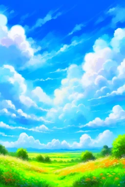 impressionism nature peace communication compassion tranquility blue sky meadow fluffy clouds