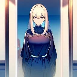 identity,confident girl looking at herself in the mirror, anime, reflection