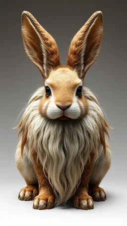 Rabbit front view with human look face and long hair and beard looks like an ancient Sumerian gods