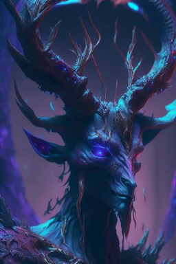 Demon deer alien,FHD, detailed matte painting, deep color, fantastical, intricate detail, splash screen, complementary colors, fantasy concept art, 32k resolution trending on Artstation Unreal Engine 5