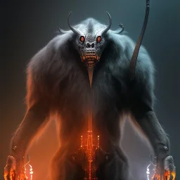 slobbering BEAST - Rendezvous,dark figure with scythe, full body, glowing eyes, grey mist, light rays, torch,ass face, long striped hair swirls, fog, smoke,