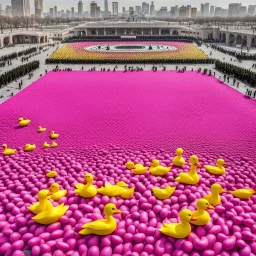 Tehran's Azadi Square, which is pink in color and surrounded by yellow plastic ducks