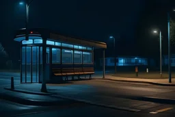 Bus bei anbruch der dunkelheit an Bushaltestelle