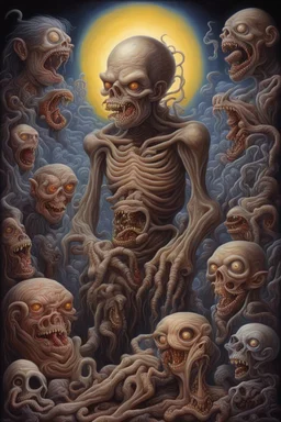 Lowbrow Pop Surrealism, Dark Spooky Night, Zombies, Ghosts, Creatures, Monsters, Anatomical Horrific Abomination Monster, Hideous, by Todd Schorr, H.R. Giger, Cronenberg, Robert Williams, Robert Gonsalves, Stephen Gammell, cinematic, poster, painting, illustration, dark fantasy