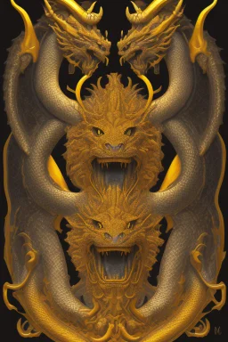 A three-headed dragon. The head on the left is the head of a lion, the head in the middle is the head of a man, and the head on the right is the head of a bull