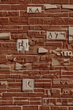 A brick wall made up of words and letters of the English alphabet, Many letters, abstraction. A high-resolution image of 8 K.