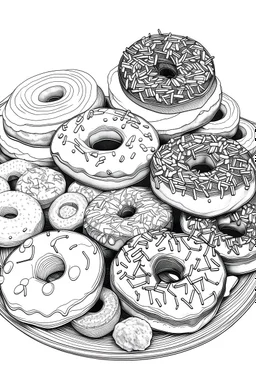 Doughnuts at the kitchen coloring book black and white
