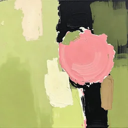 Peinture abstraite. Couleurs: vert pomme, vieux rose et noir.