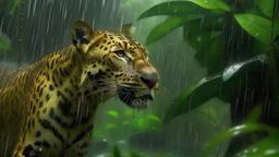 quiero una foto real de animales en la selva con una lluvia intensa