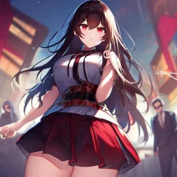 Clear focus,High resolution, black long hair, Vibrant red eyes, Emo, wearing a short skirt