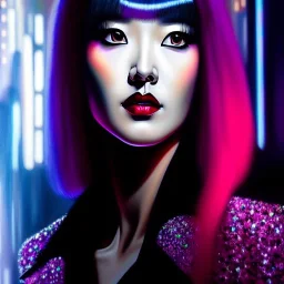 Ultra detailed fullbody Portrait in oil on canvas of Blade Runner punk Woman,extremely detailed digital painting, extremely detailed face, crystal clear eyes, mystical colors ,perfectly centered image, perfect composition, rim light, beautiful lighting,masterpiece ,8k, stunning scene, raytracing, anatomically correct, in the style of Seung Eun Kim and Steve Jung and Simon Bisley and uncannyknack.