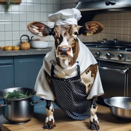 Cow in cooking clothes