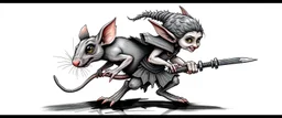 rat gremlin elf halfling pixie runner, airbrush and pen outline, realistic 3d rendering with high contrast pattern background