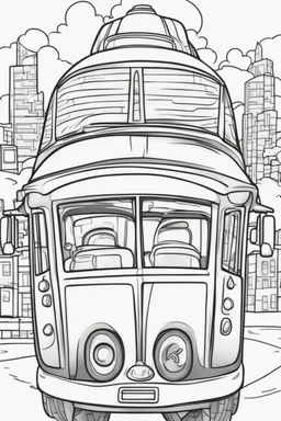 transport coloring page for kids, BUS, cartoon style, thick outline, low details, no shading, no color