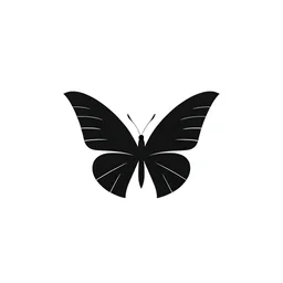 A minimalist logo of a realistic black butterflies, 2D, white background