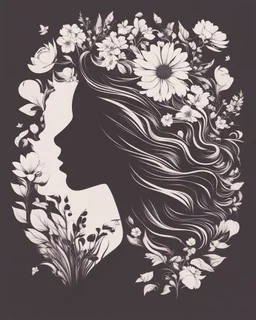 womans hair in the flowers silhouette