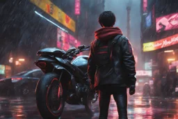 Miles morales in 8k nier automata drawing style, Carrying them, cinematic mood, neon effect, close picture, rain, highly detailed, high details, detailed portrait, masterpiece,ultra detailed, ultra quality