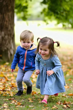 A small child and a girl playing hide and seek