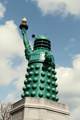 a Dalek dressed as the statue of liberty