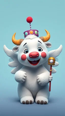 polar bear ox clown angel, in the style of pixar, expertly crafted in a whimsical and vibrant cartoon style. is masterfully rendered in a lifelike 3D design, which captivates viewers with there irresistible charm.