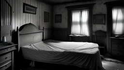 Imagine a picture depicting a dark house covered in white sheets. The house appears in complete darkness, with shadows piling up in every nook and cranny. The atmosphere seems charged with mystery and dread, giving the scene an uncomfortable feel. On the faded walls hang pictures of the house's owners dating back to ancient times. These images appear to be black and white, covered in dust and faded spots that give them a sickly, aged appearance. It seems that these former people used to inhabit