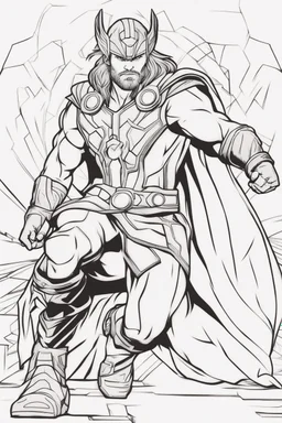 out line art of THOR super HIRO colouring pages with white background ,skech style ,full body. only use outline,mandala style,clean line art,white background,no shadow and clear and well outlined