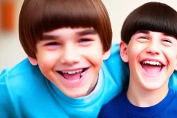 huge grin on a boy with a bowlcut