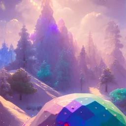 blu and violet landsacape with multicolored crystals falling from the sky, full of details, smooth, bright sunshine，soft light atmosphere, light effect，vaporwave colorful, concept art, smooth, extremely sharp detail, finely tuned detail, ultra high definition, 8 k, unreal engine 5, ultra sharp focus