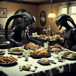 Lt. Ripley and the xenomorphs having Thanksgiving dinner